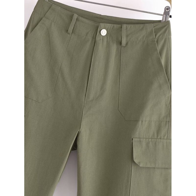 Kaslead Fashion Wind High Waist Straight Cargo Pants