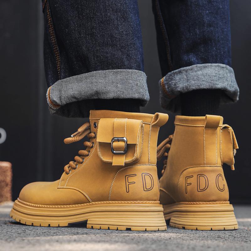 New men's high top leather shoes Trendy fashion designer styles Daily office outdoor leisure party Motorcycle men's black boots