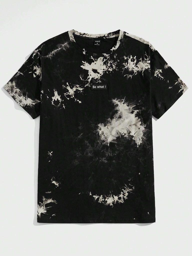 Manfinity LEGND Herren T-Shirt aus Baumwolle mit Batikmuster und Slogan-Grafik