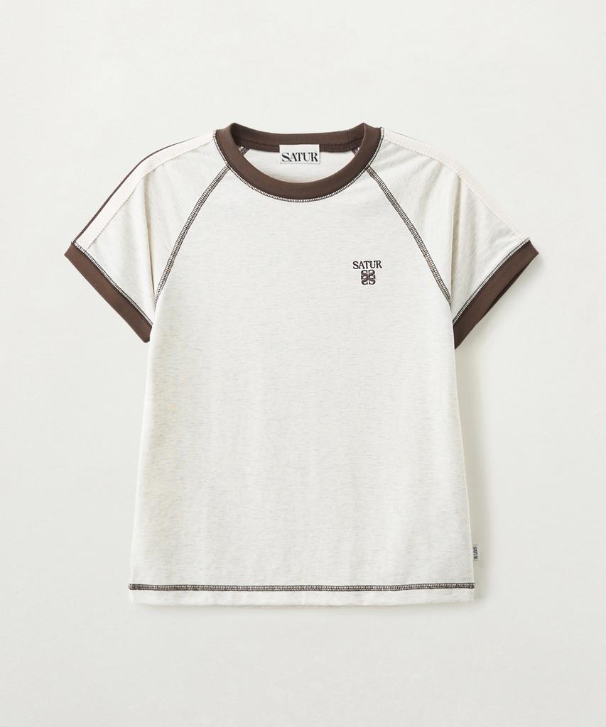 Seteo (W) Lawton Stitch Ringer Short Sleeve T-Shirt Oatmeal