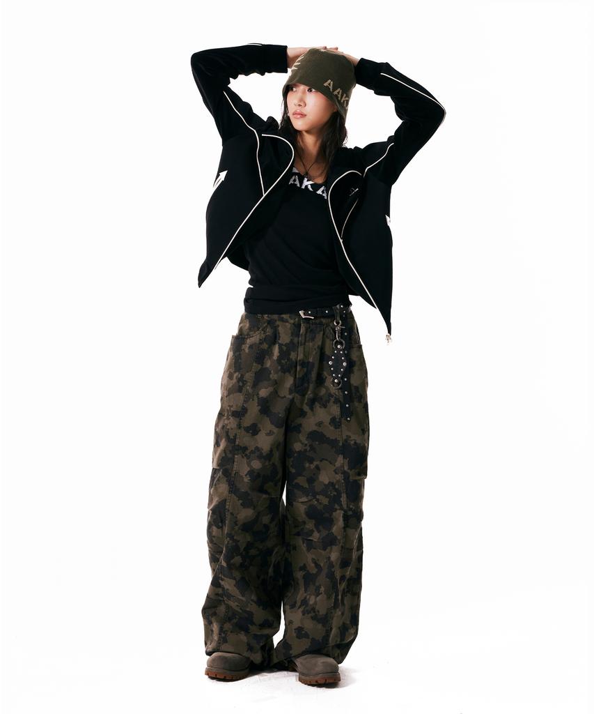 AAKAM Knee Pin-Tuck Camouflage Twill Pants (Khaki)