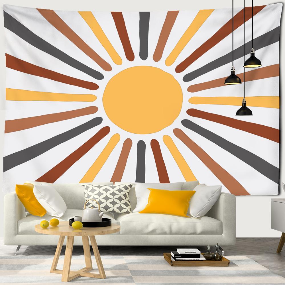 Sunrise Illustration Tapestry Wall Hanging Psychedelic Witchcraft Nature Landscape Aesthetics Room Home Art Decor