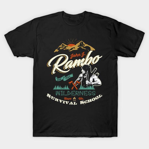 Men Black Print T-shirt Rambo Wilderness Survival School No-Cut Transfer Paper Print Cotton Tshirt M чёрный