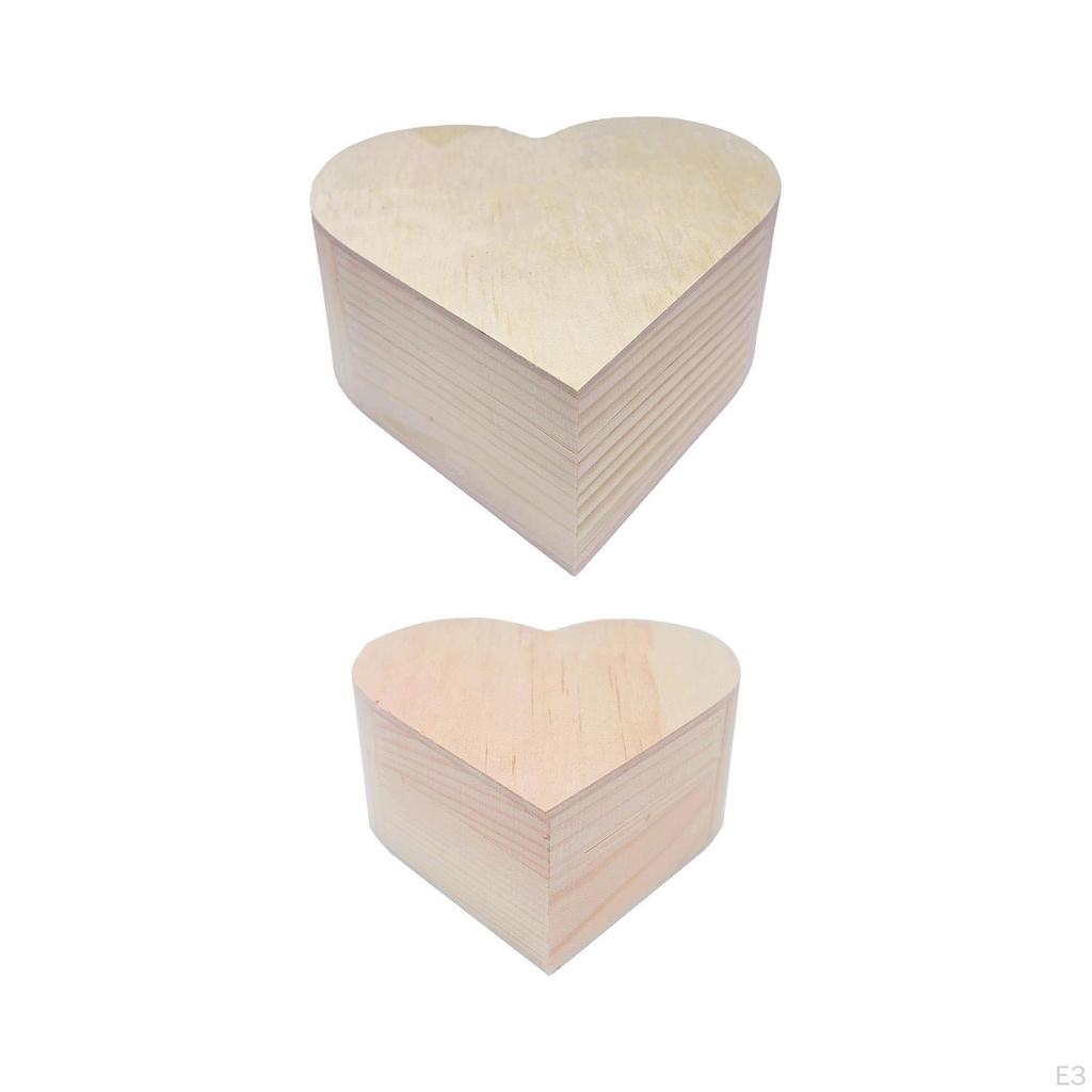 Heart Shaped Unfinished Wood Box Jewelry Trinket Decorative Treasure Chest Unpainted DIY for