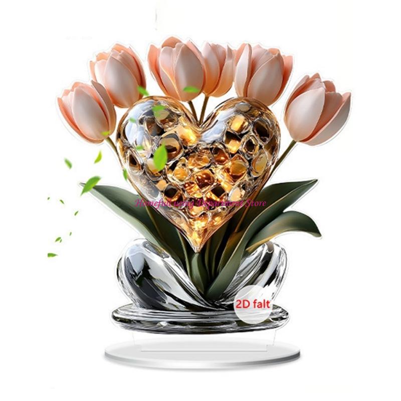 2D Printing Art Flower Figure Colorful Acrylic Miniature Display Flower Ornament