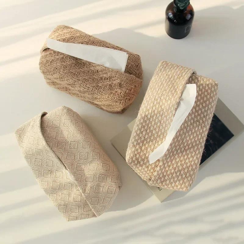 Kreativt hjem Stue Spisebord Tissue Boxes Bomull Lin Cloth Art Tissue Box Enkel Papir Box Oppbevaringspose Hjemmeutstyr
