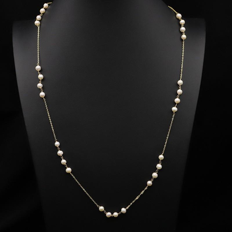 Handmade Freshwater Pearl Pendant Necklace Women Vintage Wrap Wire Sweater Chain Boho Chic Jewelry