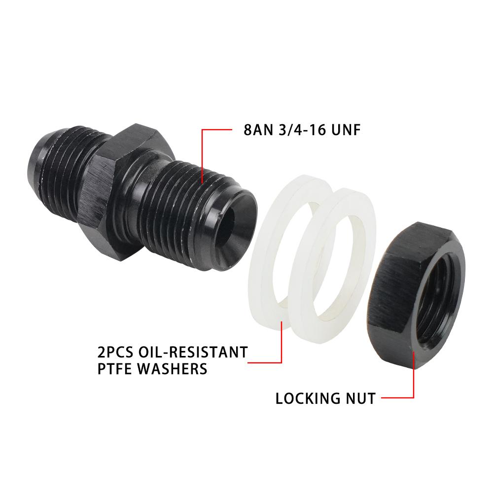 Male AN6 AN8 AN10 AN12 Flare Fuel Cell Tank Adapter Bulkhead Fitting Straight with Washer Black Aluminum Straight
