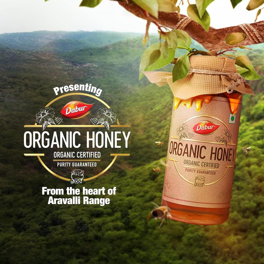 Dabur Raw Organic Honey 300g | 100% Pure Natural Wildflower Honey | NPOP Certified | Unprocessed, Unpasteurized, No Sugar Adulteration