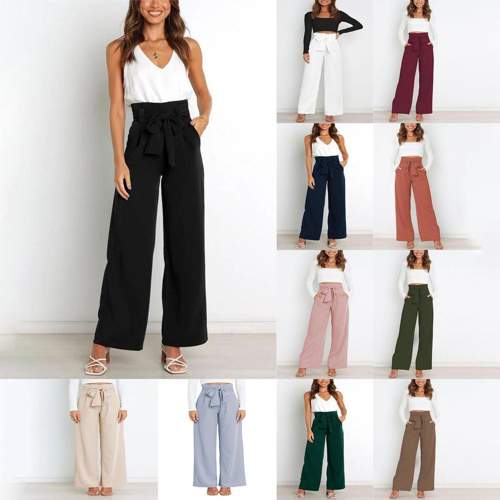 Modische Hose für den Arbeitsplatz, für Damen, lässig, weites Bein, hohe Taille, Hose mit Gürtel, Temperament, Sommer, Pendlerhose