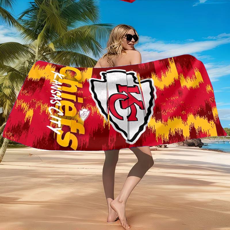 City Chiefs Emblem Printed Microfiber Beach Towel, Soft And Absorbent, Quick-Dry, Ideal for Summer Travel, Beach Essential, Swimming Pool