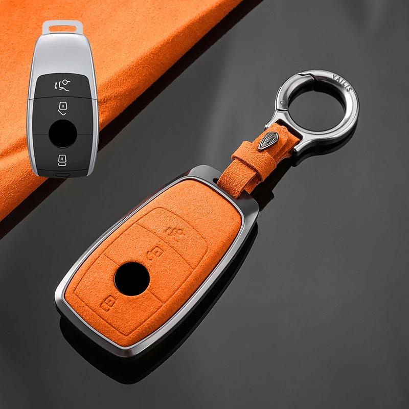 Interior Mouldings Metal Suede Car Remote Key Cover Case Holder shell Keychain Fob For Mercedes Benz New GLA GLB CLS EQA EQB A20
