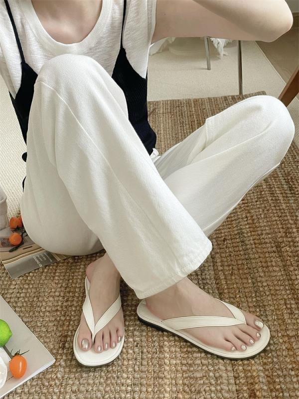 Fashion Shoes Slippers Soft Slipers Women Slides Low Rubber Flip Flops Comfort 2025 Flat Hawaiian Hoof Heels PU Round Toe Rome Casual Fa