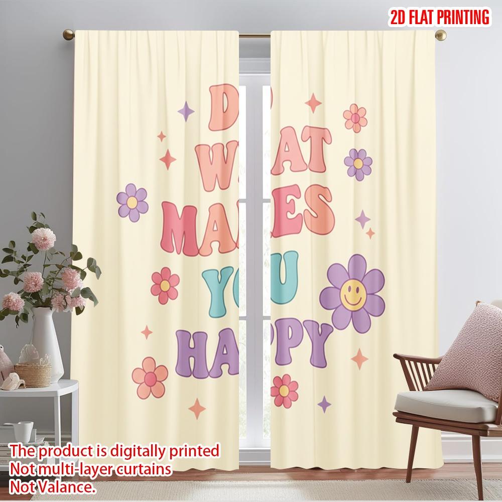 2pcs 2D flat printing Curtain Do What Makes You Happy 100% Polyester Without Electricity Party Decorations Perfect for Holiday