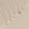 18k Gold Zircon & Diamond Necklace with Mother-of-Pearl Butterfly Pendant