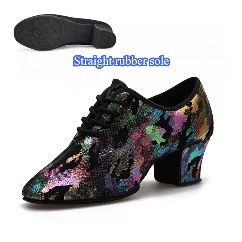 Women's Lady's Girl's Indoor Outdoor Oxford Leather Upper Chunky Heel Sneaker Heel High Ballroom Modern Latin Dance Shoes