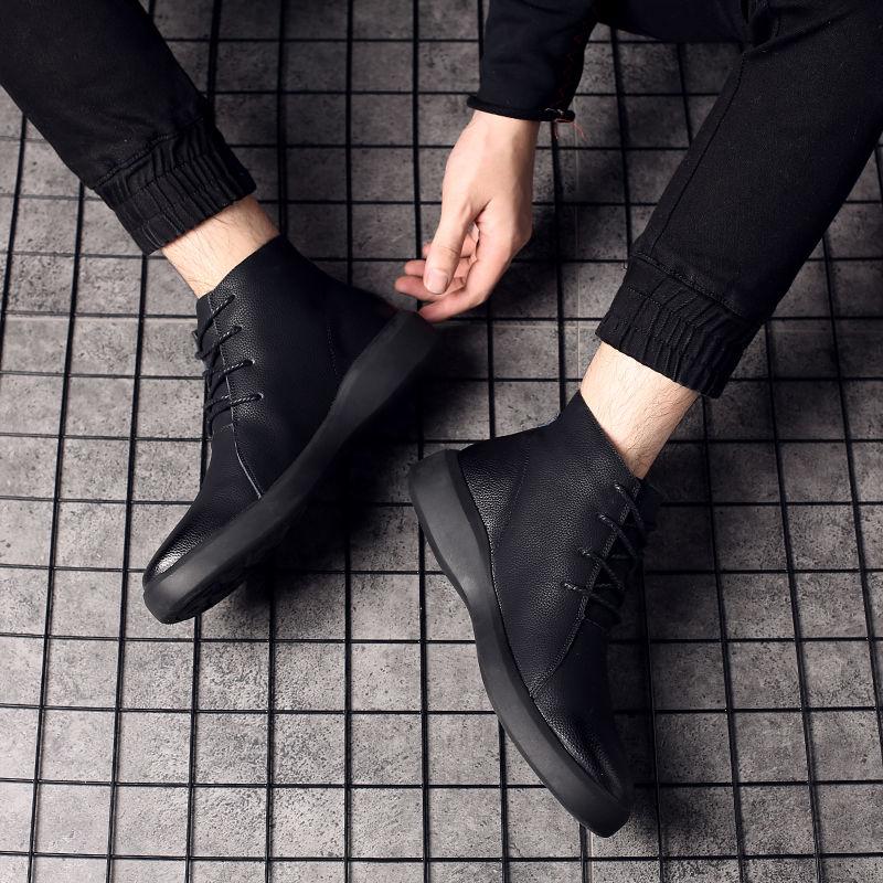 Nowe Skórzane Kozaki Męskie Zimowe Męskie Skórzane Buty Wysokie Ciepły Design z Podszewką z Polaru Buty Ocieplane Bawełną