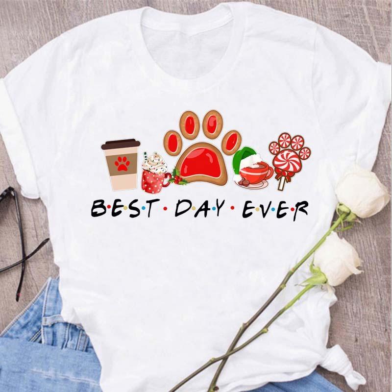 Womens Black Dog Claw Printed Tshirt Leopard Love Printed Christmas Reindeer Design Short Sleeve Casual Holiday Tshirt