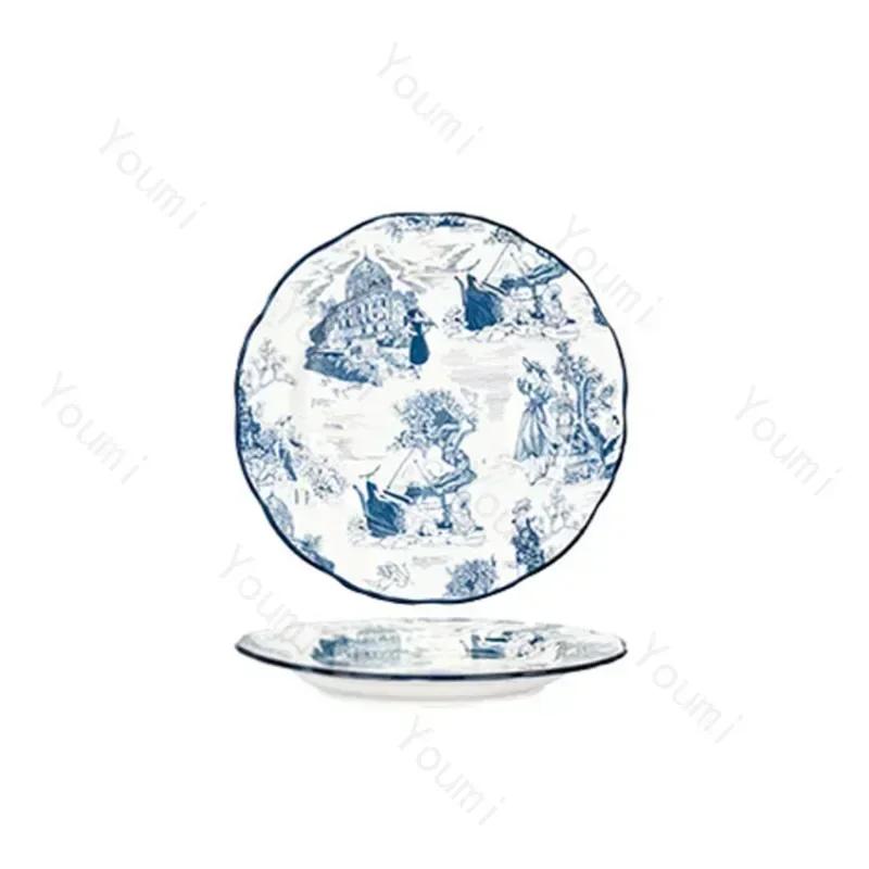 Malowany ręcznie talerz ceramiczny z kwiatami, lekki luksusowy talerz restauracyjny do steków, włoskich makaronów, wykwintne i pyszne dania, talerze jadalne