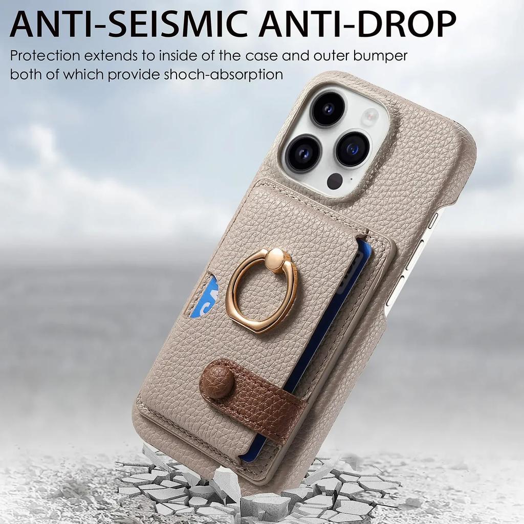 Leather Ring Support Phone Case for IPhone 16E 16 15 14 13 12 11 Pro Max X XR 7 8 Plus Wallet with Card Holder Shockproof Cover