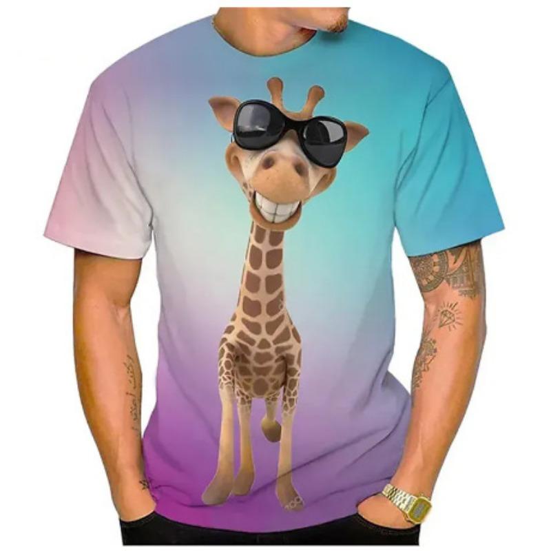 T-shirt da uomo Divertimento Estivo Stampa 3D Animali Giraffa Casual Street Manica Corta