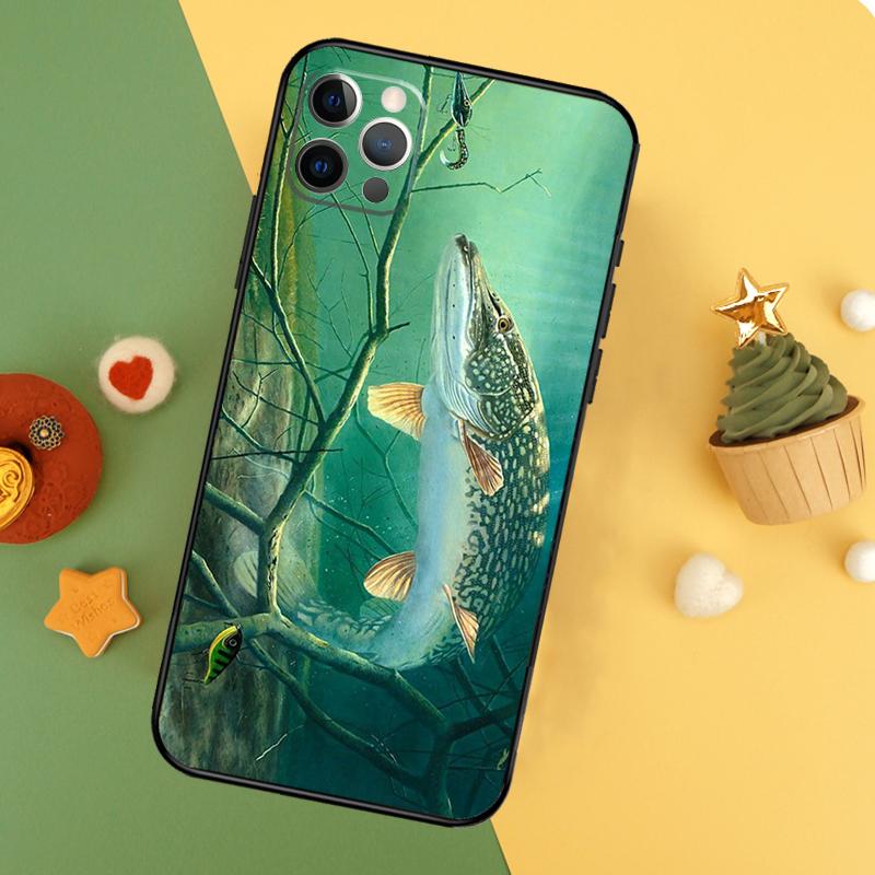 Pike Fish Fishing Lure Phone Case For iPhone 17 17Air 16 15 14 13 11 12 Pro Max 12 13 Mini 16E Shockproof Cover