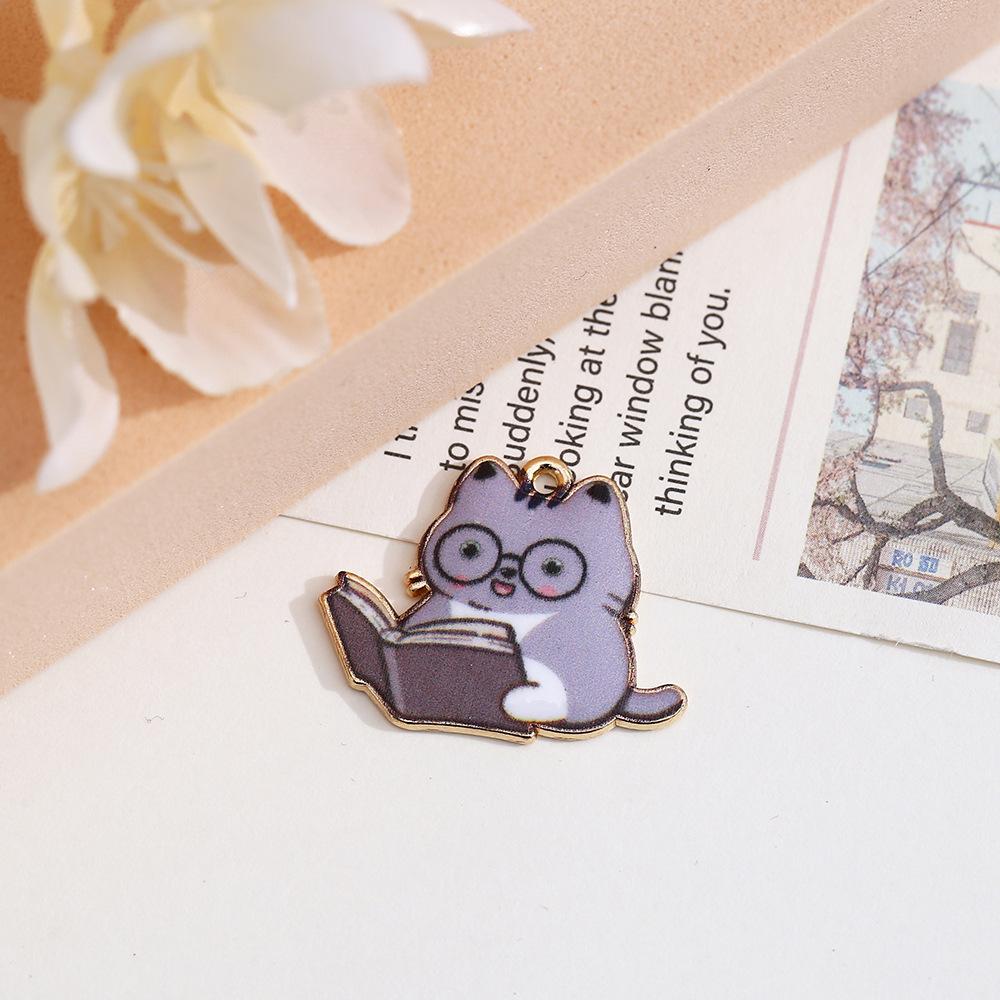 Alloy Diy Jewelry Accessories, Reading Cat Oil Drop Pendant Simple Necklace Bracelet Pendant Jewelry Accessories
