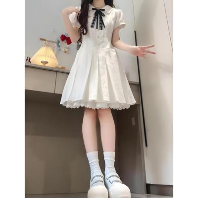Süßes und heißes Mädchen Preppy Kleid Mädchen Sommer zartes kleines Prinzessinnenkleid Taille plissierter Rock