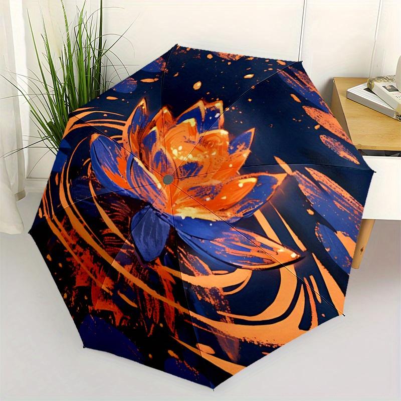 1pc Lotus Pond Automatic Open/close Folding Compact Umbrella, 8-Rib Sturdy Canopy, Lightweight Portable, Everyday Use, Gift, Outdoor Umbrella, Travel