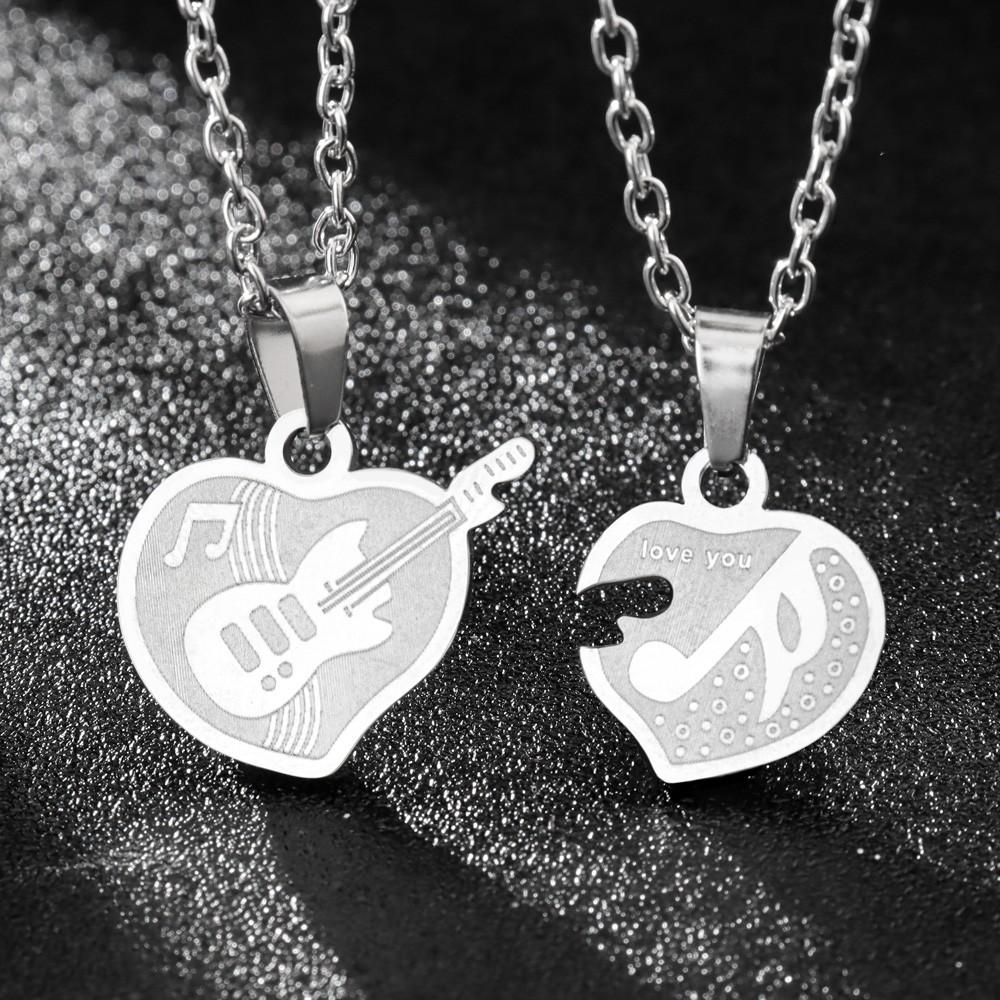 Fashion Creative Romantic Art Creative Design Personality Couple Chain Stainless Steel Guitar Pendant Love Necklace Pendant Pie