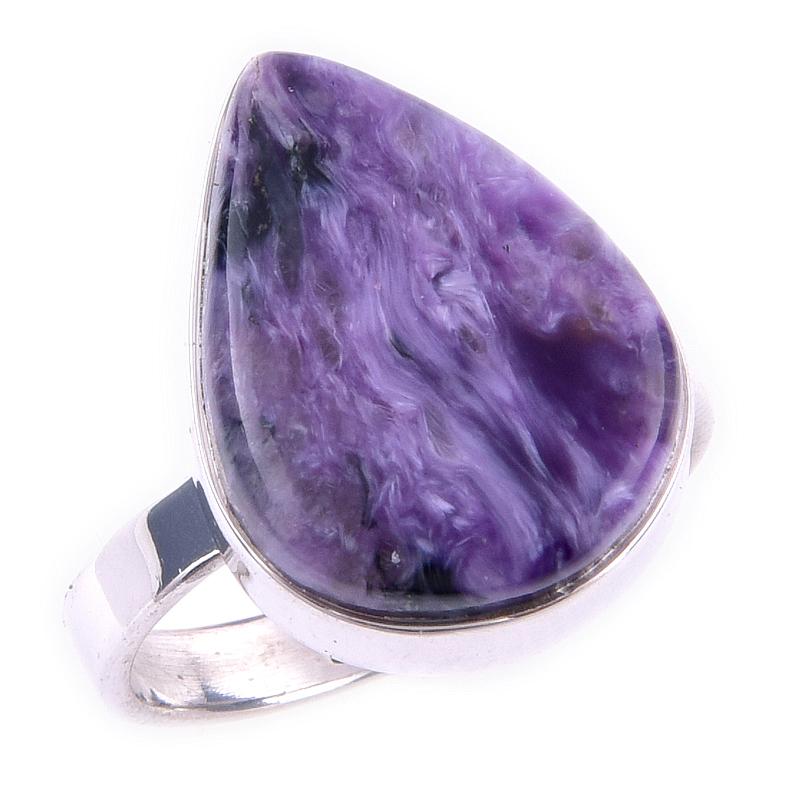 Natürlicher Charoit-Edelstein, handgefertigt, 925er Sterlingsilber, Ringgröße 7, Z0O50