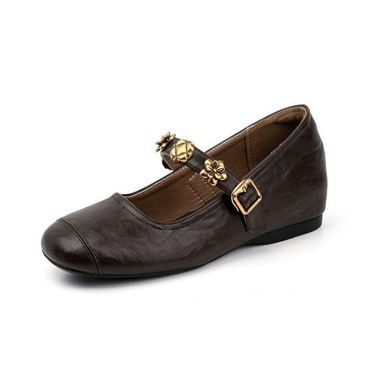 French Mary Jane single shoes autumn new one-word square head small fragrant wind shallow mouth retro inner height-increasing leather shoes