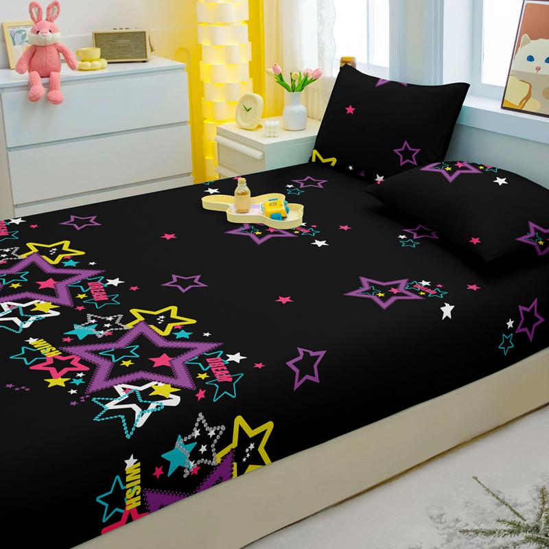 1 Einfaches Modernes Sternenmuster Gedrucktes Mattes Spannbettlaken, Schlafzimmer Gedruckte Bettdecke, Bettwäsche (Ohne Kissenbezüge)
