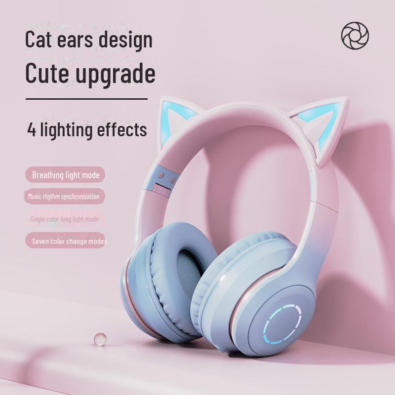 Gradient Color Luminous Cat Ear Bluetooth Headset BT035: E-Sports Gamer Edition