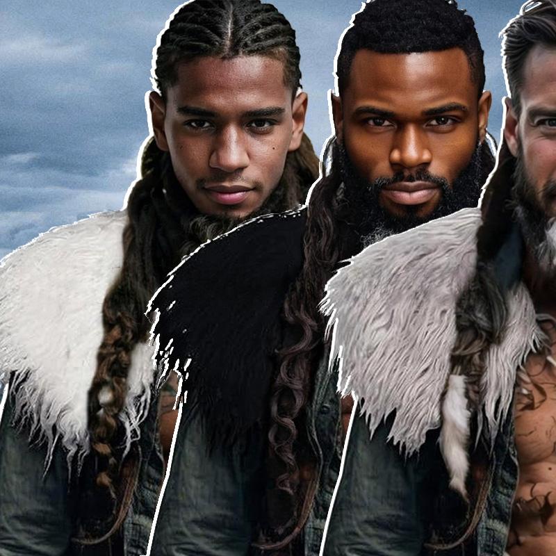 1Pc Viking Shawl Stage Performance Halloween Role Play Shoulder Wrap Medieval Warrior Collar Faux Fur Men Cape