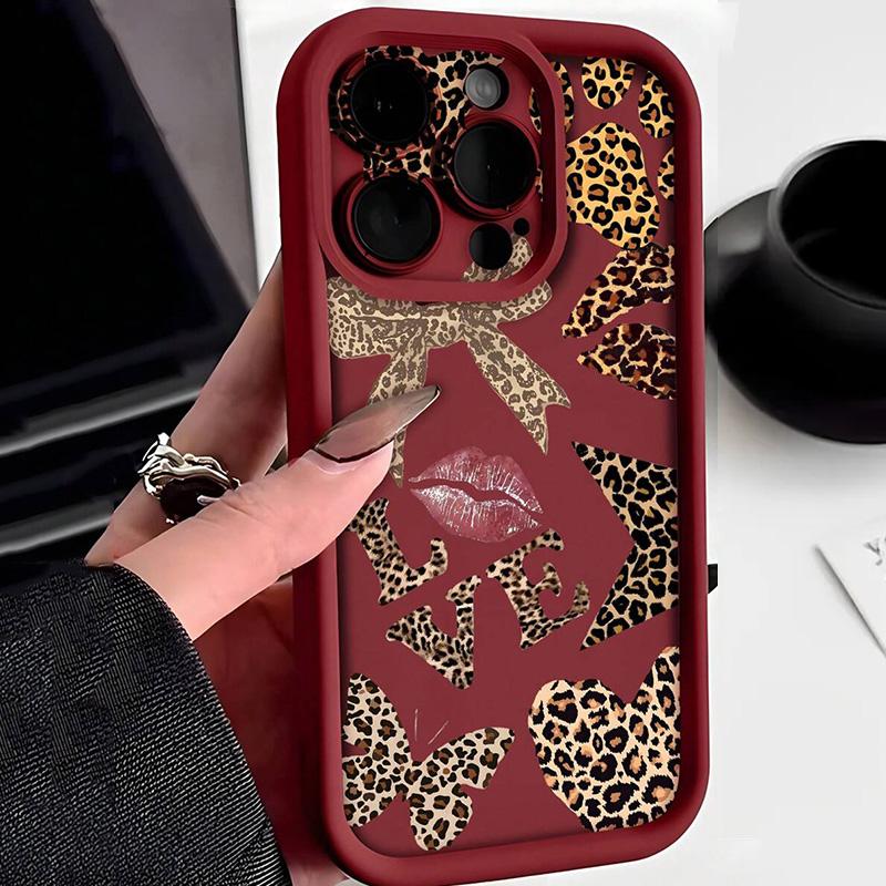 

Cheetah Print Animal Sexy Red Lip Bow-Tie Leopard Pattern Phone Case For iPhone 16 Pro Max 15 14 13 12 11 XS X XR 7 8 Plus Cover For iPhone XS Max