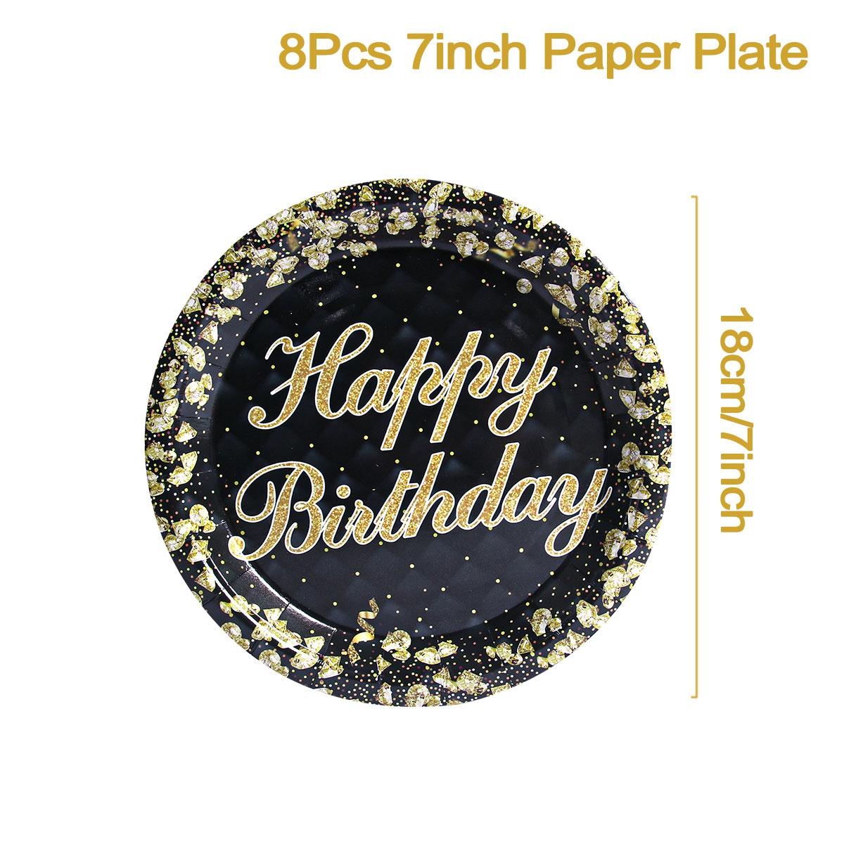 

Украшения для тематической вечеринки на день рождения Столовая посуда Черно-золотые бумажные тарелки День рождения Взрослые Детский душ Товары для вечеринки по случаю дня рождения