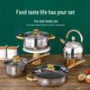 12-Piece Non-Stick Stainless Steel Cookware Set with Gold Handles and Kettle