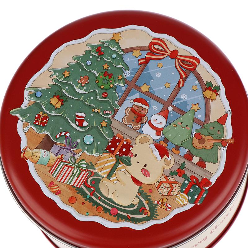 Christmas Round Tin Box Cookies Chocolate Candy Storage Cute Cartoon Snowflake Pastry Gift Packaging Reusable Metal Container