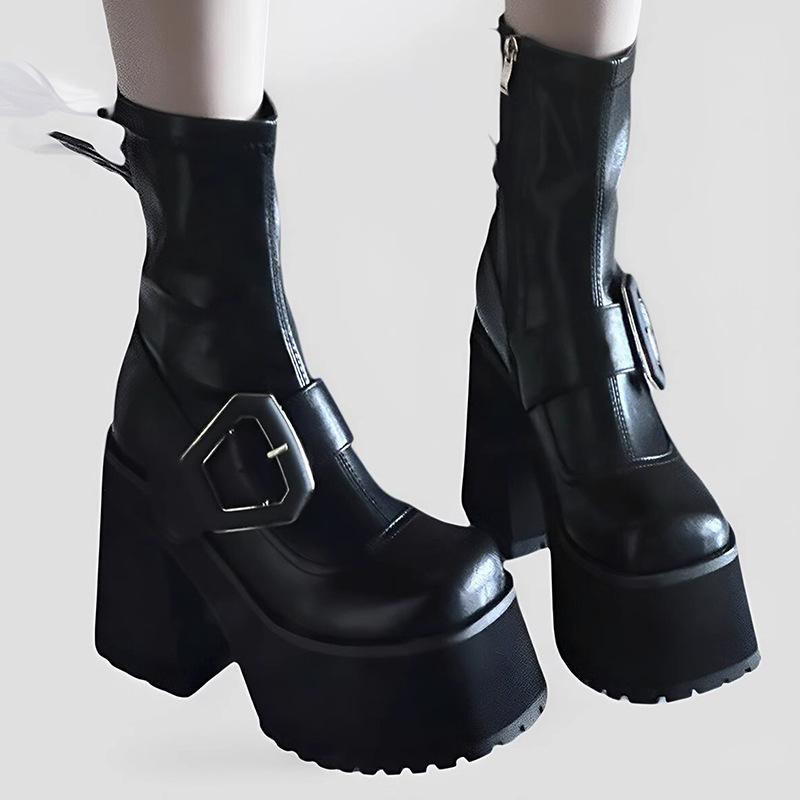 Fashion 2024 Winter High Heels Sexy Women Luxury Shoes Chunky Ankle Chelsea Boots Fashion New Pointed Toe Zipper Goth Pumps Brand Shoes