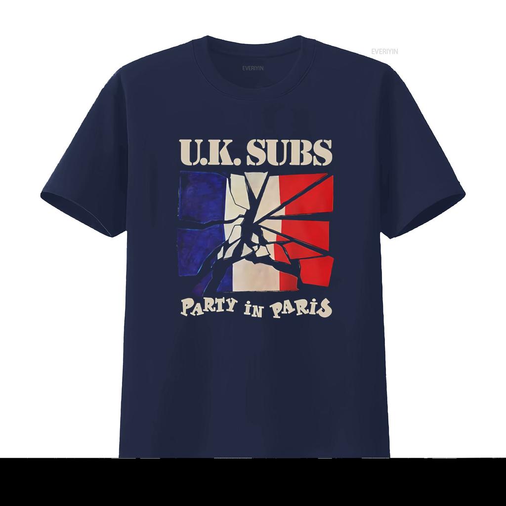 UK SUBS Party in Paris Print Black T Shirt for Men Large Size vintage Washed fashion Versatile streetwear Unisex graphic homme