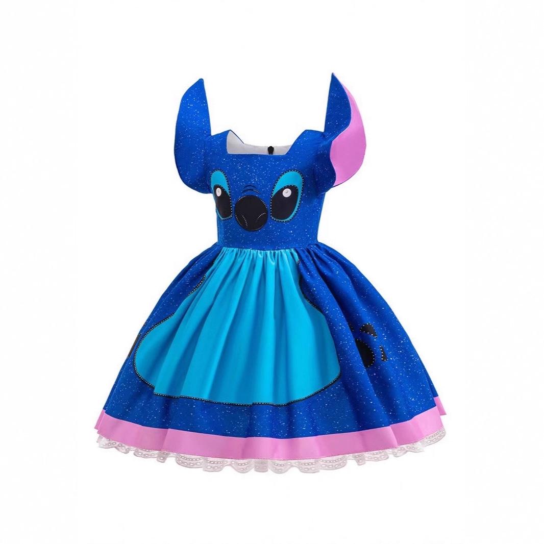 

New Halloween Cartoon Stitch Cosplay Fluffy Dress for Girls 120