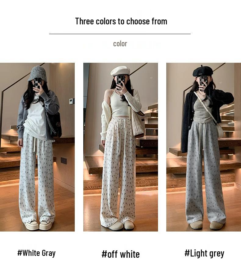 Women's Korean Floral Print High-Waist Loose Drape Pants: Summer Slimming Wide-Leg Trousers