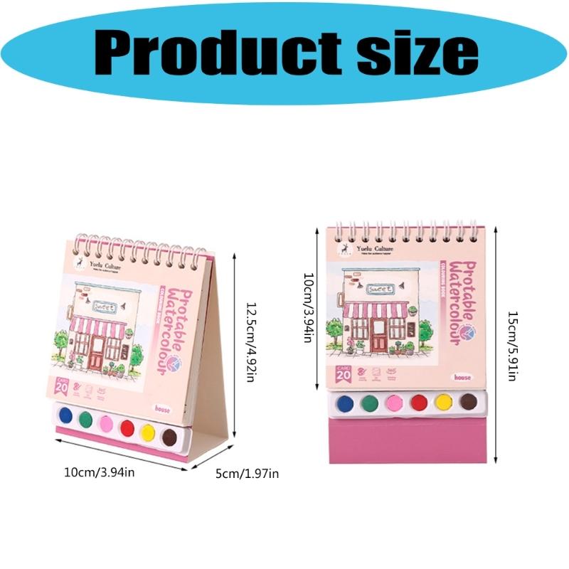 Kids Doodling Book with Watercolor Paint and Brush Twin Coil Binding Art Drawing Pad for Kid Beginner Outdoor Sketching