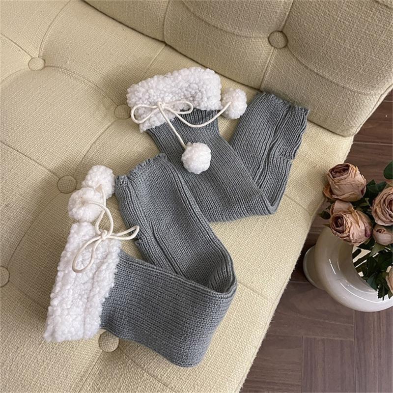 Lolitas Leg Warmers for Women Girls White Ball Knitted Leg Sleeves Winter Warm Ankle Heap Socks JK Uniform Foot Cover