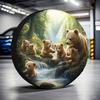 1pc, Tire Storage Bags Featuring Bear Family Crossing Stream, Made From Versatile And Durable Polyester, Ideal For Birthday Gift