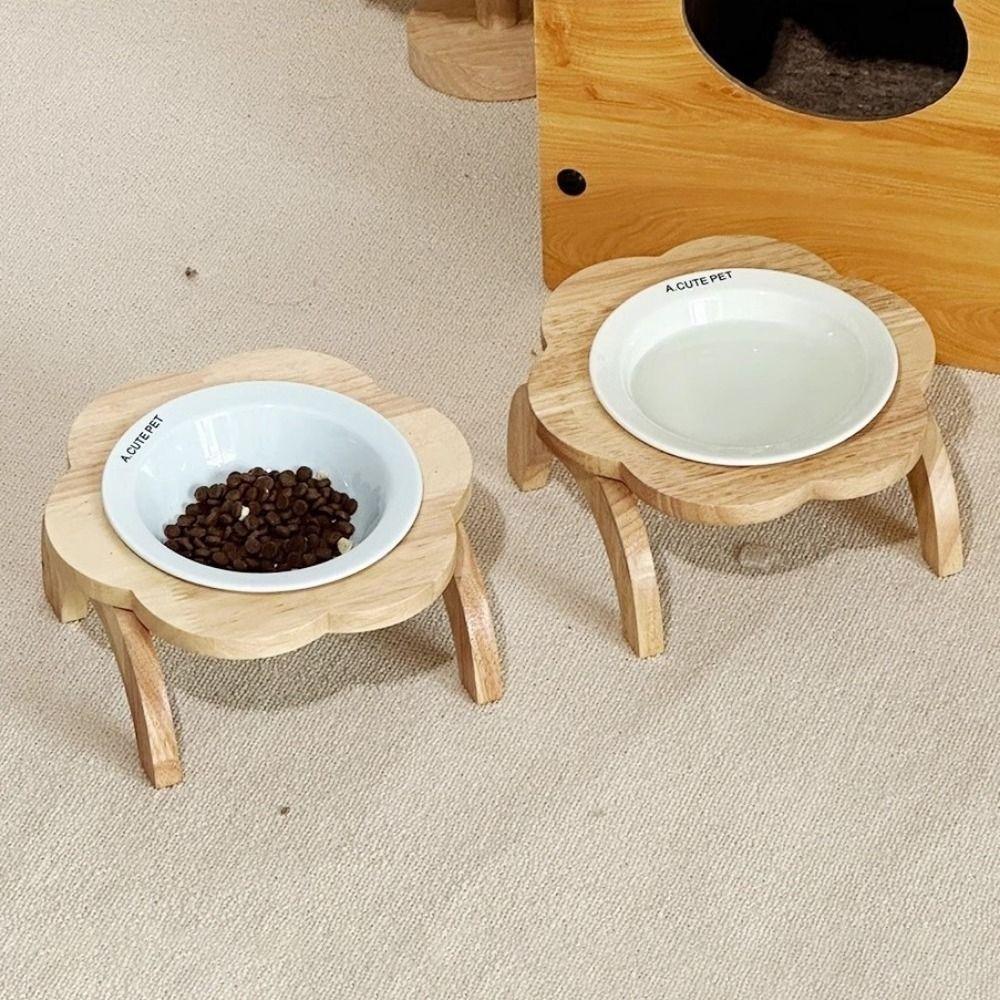 Ceramic Flower Shaped Pet Bowl Non-Slip Raised Cat Food Bowl Elevated Cat Bowl Neck Protection