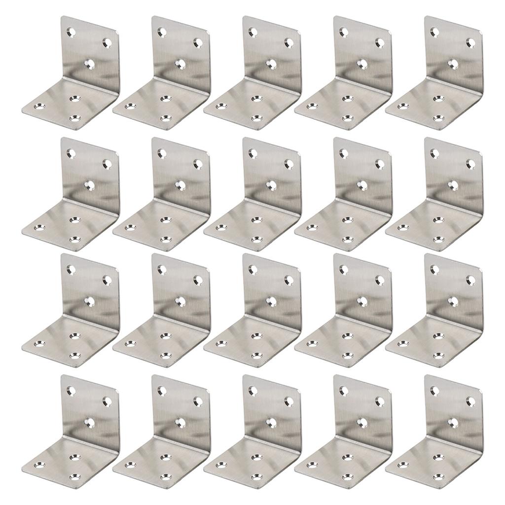20pcs Stainless Steel L Bracket 90 Degree Right Angled Corner Brace for Wood Furniture Cabinet Shelves Chair Drawer