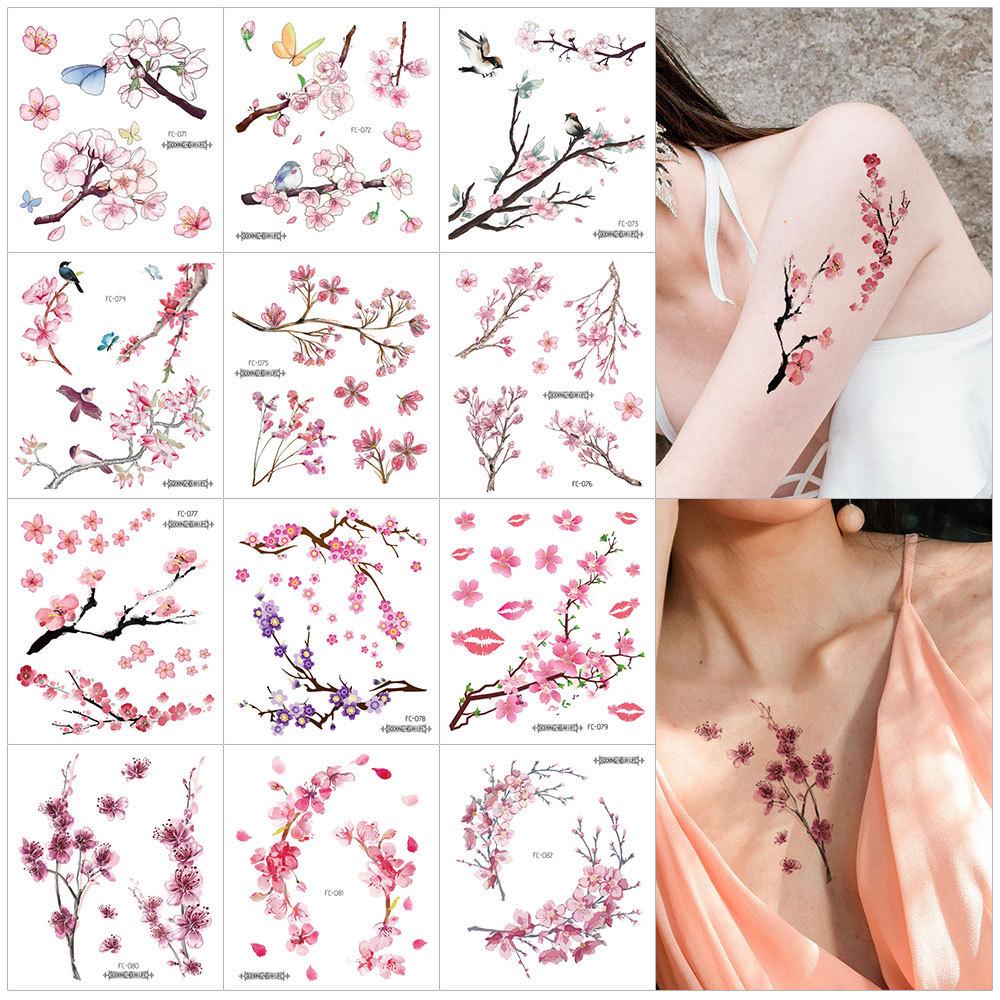 Waterproof Cherry Blossom Tattoo Sticker - Elegant Small Fresh Flower Design for Arm or Collarbone