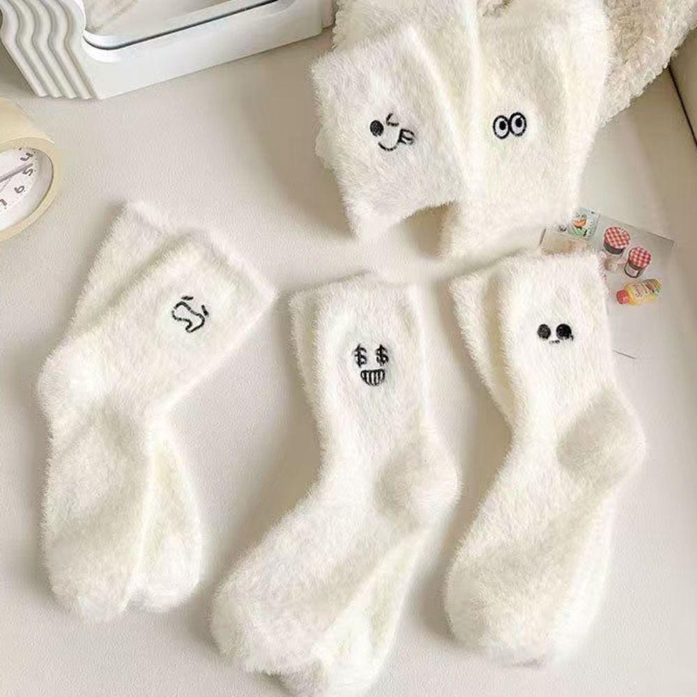 5Pairs Cartoon Plush Socks Embroidered Sleeping Socks Women Ins Mink Fur Socks  Girls
